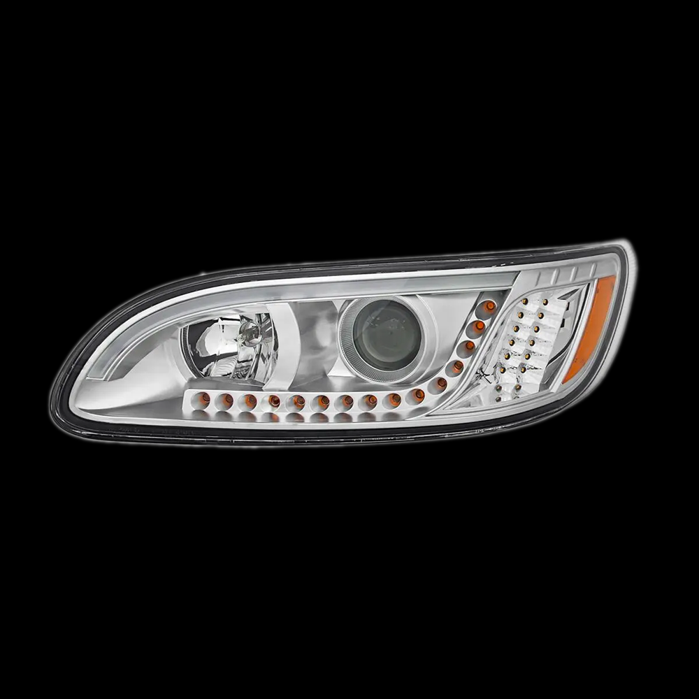 Peterbilt 386 (2006-2015) / 387 (2001-2011) Chrome Headlight with White High Power LED Position/Daytime Running and LED Turn Signal Light - Driver Side