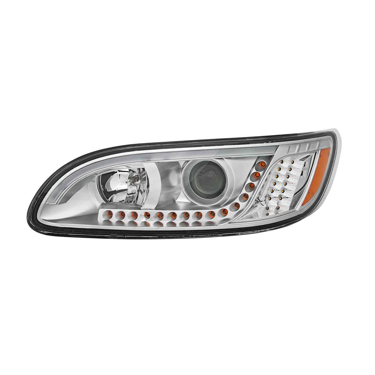 Peterbilt 386 (2006-2015) / 387 (2001-2011) Chrome Headlight with White High Power LED Position/Daytime Running and LED Turn Signal Light - Driver Side