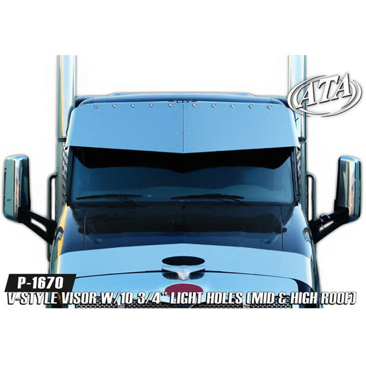 Peterbilt 579/567 18" x 20" V-Style Visor w/10-3/4" Light Holes (Mid & High-Roof) *Not for Ultra Loft*