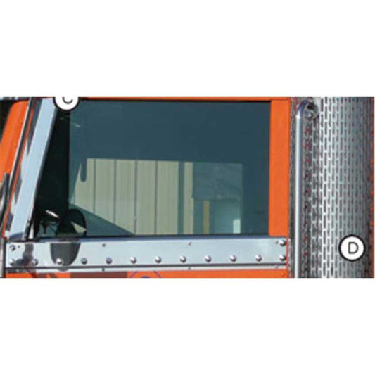 Peterbilt Under Window Trim Fits 325, 330, 335, 337, 340, 347, 348, 357, 365, 367, 375, 377, 378, 379, 382, 384, 385, 388 and 389Cab Mounted Mirrors, Rivet Mount. (Pair) 2006+