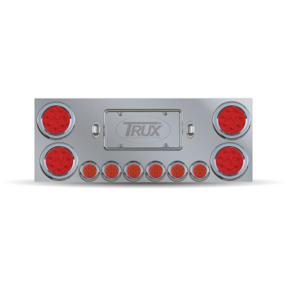 Rear Center Panel with 4 Inch and 2 Inch LEDs Red/Red - Stainless Steel