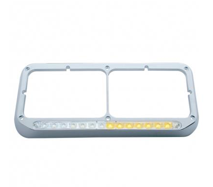 Rectangular Dual Headlight Bezel With LED Sequential Light Bar (Driver) - Amber LED/Clear Lens