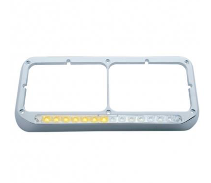 Rectangular Dual Headlight Bezel With LED Sequential Light Bar (Passenger) - Amber LED/Clear Lens