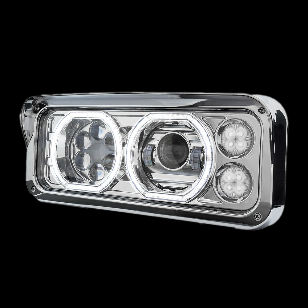 Rectangular Halo LED Projector Headlight Assembly-Driver Side. Freightliner classic, kenworth, peterbilt, western star