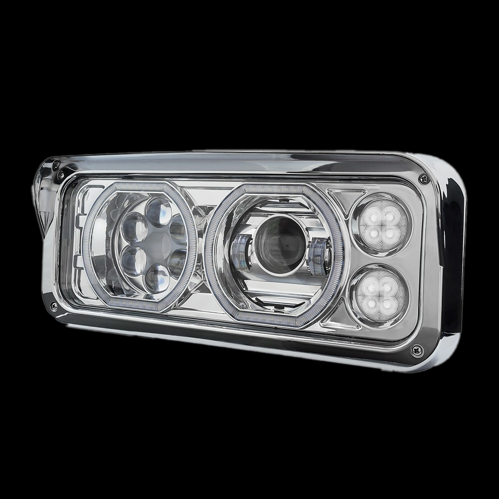 Rectangular Halo LED Projector Headlight Assembly-Driver Side. Freightliner classic, kenworth, peterbilt, western star