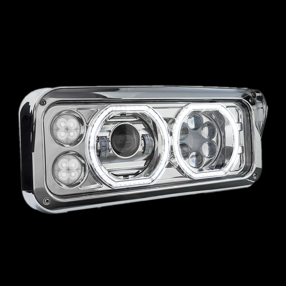 Rectangular Halo LED Projector Headlight Assembly-Passenger SIde. Freightliner classic, kenworth, peterbilt, western star