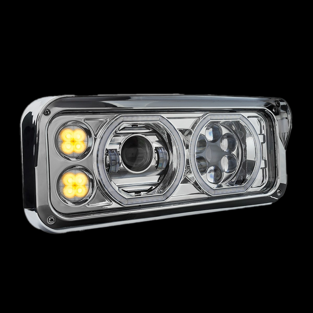 Rectangular Halo LED Projector Headlight Assembly-Passenger SIde. Freightliner classic, kenworth, peterbilt, western star