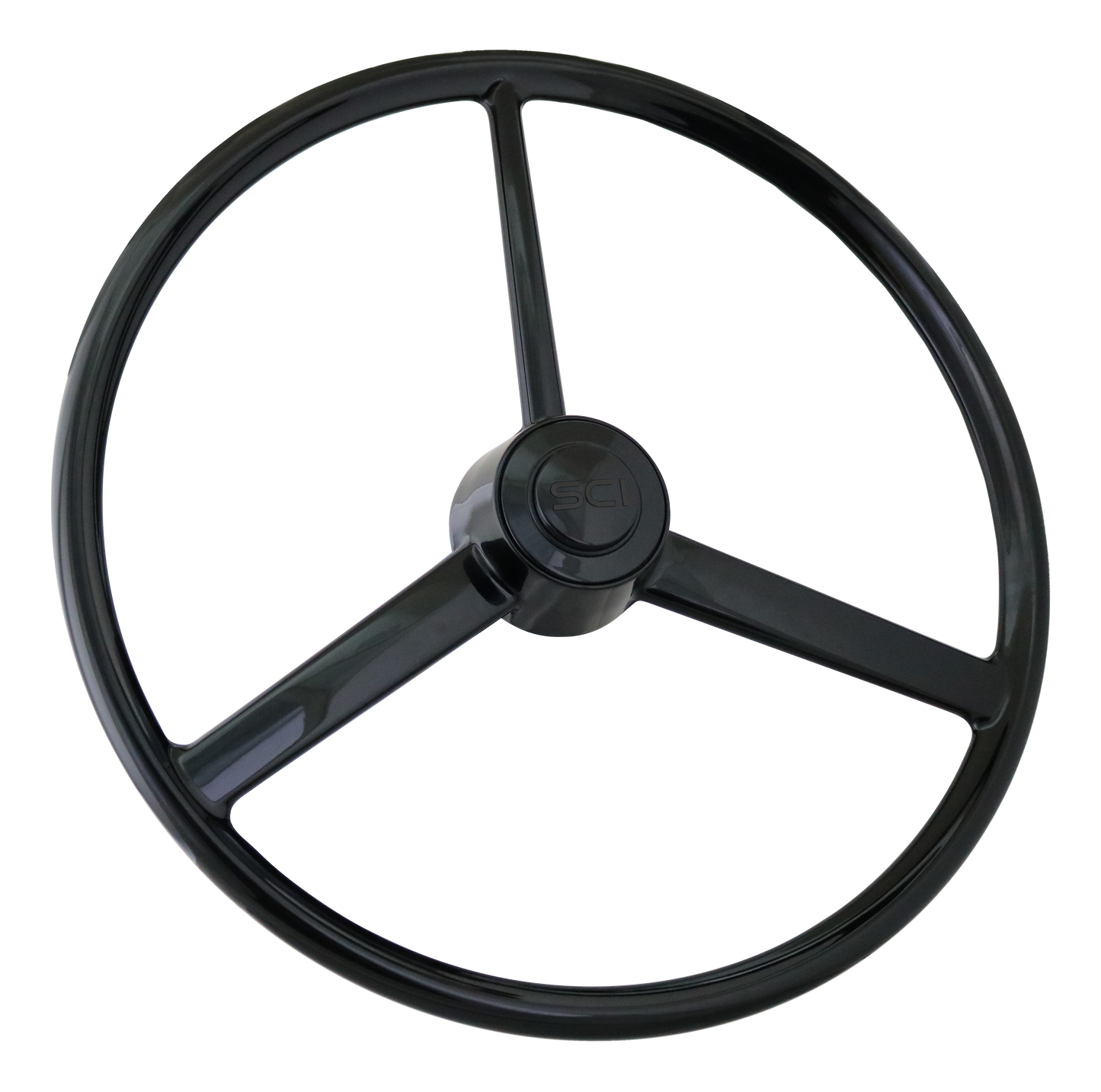 Retro Blackout - 20" Painted Black Polyurethane Rim, 3-Spoke, Matching Retro Ring, Black on Black SCI Horn Button