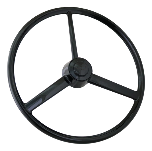 Retro Blackout - 20" Painted Black Polyurethane Rim, 3-Spoke, Matching Retro Ring, Black on Black SCI Horn Button