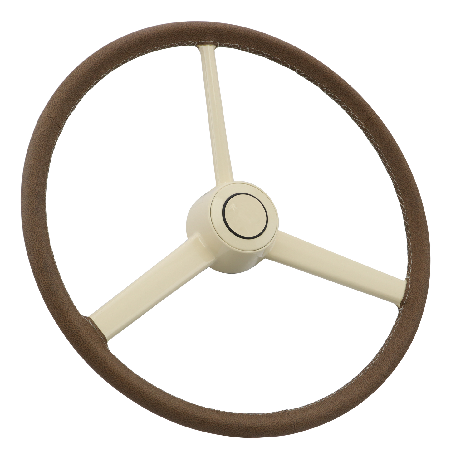 Retro Brown Leather - 20" Brown Leather Rim, Bone Painted Polyurethane 3-Spoke, Bone Colored Horn Button