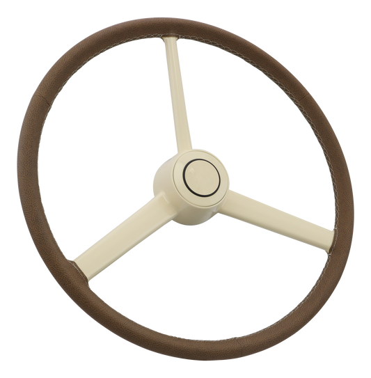 Retro Brown Leather - 20" Brown Leather Rim, Bone Painted Polyurethane 3-Spoke, Bone Colored Horn Button