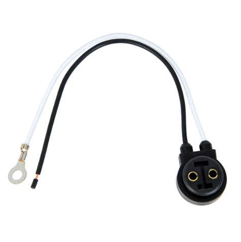 Round 2 Prong Plug W/ 6 Lead Black Wire & Ground Ring