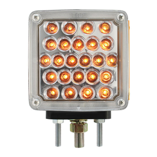 Square Double Face Pearl LED Pedestal Light. Amber/Red Clear Lens. Driver Side
