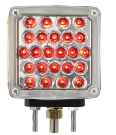 Square Double Faced Pearl Led Pedestal Light Amber / Red Clear Lens - Passenger Side