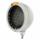 Stainless Classic Stripe Headlight Housing No Bulb w/ LED Turn Signal - Amber LED/Amber Lens