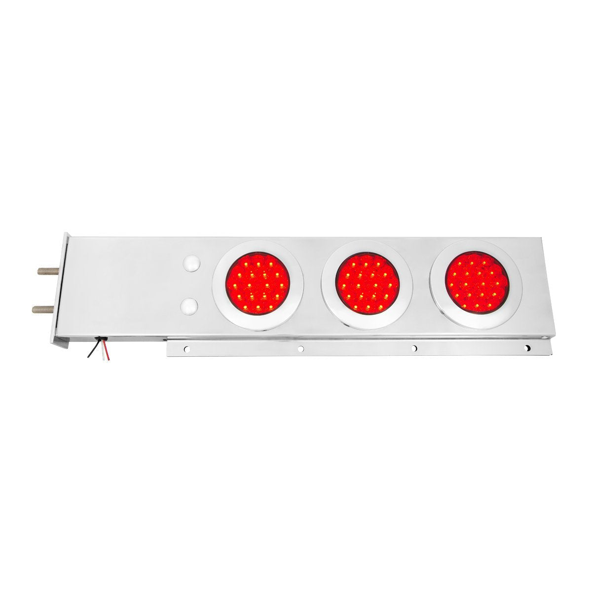 Stainless Steel Spring - Loaded Mud Flap Hanger Two Piece Rear Light Bar W/ 4″ Fleet Leds & Chrome Bezels. Red/Red (Pair)