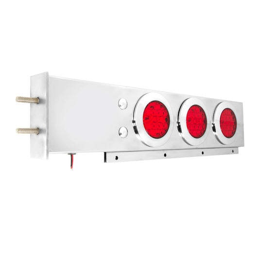 Stainless Steel Spring - Loaded Mud Flap Hanger Two Piece Rear Light Bar W/ 4″ Fleet Leds & Chrome Bezels. Red/Red (Pair)