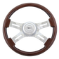 Steering Wheel 16" Classic Mahogany Wood Rim, Chrome 4-Spoke w/Slot Cut Outs, Chrome Bezel, Chrome Horn Button