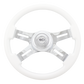 Steering Wheel 16" Classic White Steering Wheel - Painted Wood Rim, Chrome 4-Spoke w/Slot Cut Outs, White Bezel, Chrome Horn Button