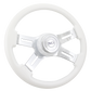 Steering Wheel 16" Classic White Steering Wheel - Painted Wood Rim, Chrome 4-Spoke w/Slot Cut Outs, White Bezel, Chrome Horn Button