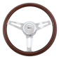 Steering Wheel 16" Dart - Wood Rim, Chrome 3-Spoke w/Slot Cut Outs, Chrome Bezel, Chrome Horn Button