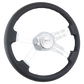 Steering Wheel 18" Black Leather Rim, Chrome 4-Spoke w/Slot Cut Outs, Chrome Bezel, Chrome Horn Button - Logo