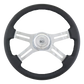 Steering Wheel 18" Black Leather Rim, Chrome 4-Spoke w/Slot Cut Outs, Chrome Bezel, Chrome Horn Button - Logo