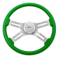 Steering Wheel 18" Classic Green, Chrome 4-Spoke, Chrome 4-Spoke w/ Slot Cut Outs.