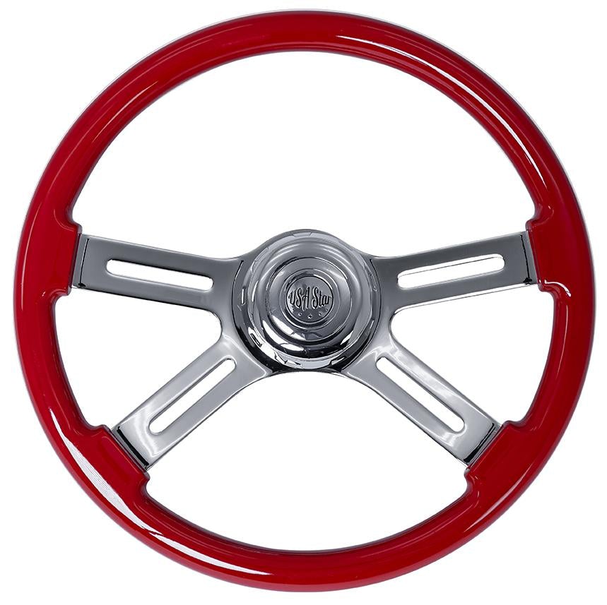 Steering Wheel 18" Classic Red Wood - 4 Spoke