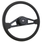 Steering Wheel 18" Pinion Polyurethane Rim, Black 2- Spoke w/Triangle Cut Outs Steering Wheel, Black Textured Bezel, Black Horn Button-Logo