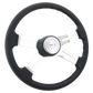 Steering Wheel 18" Polyurethane Rim, Chrome 4-Spoke w/Slot Cut Outs, Black Textured Bezel, Chrome Horn Button - Logo