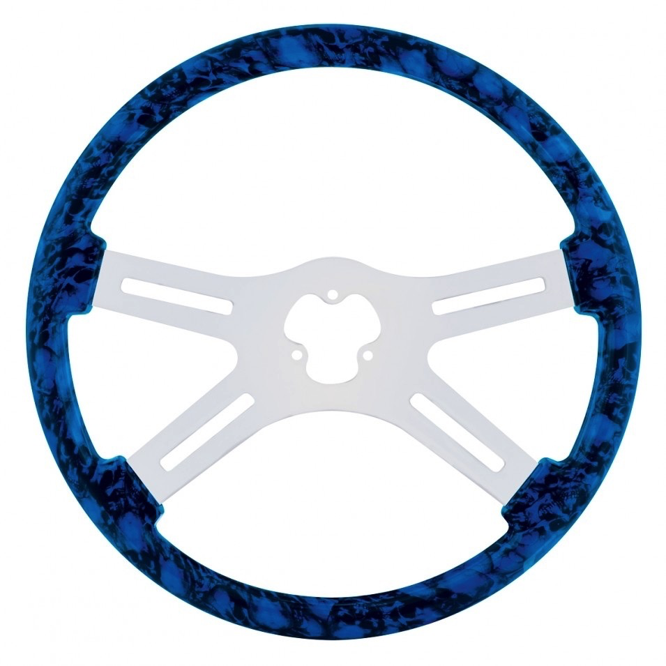 18 Skull Steering Wheel With Hydro-Dip Finish Wood - Blue Wheels