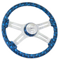 Steering Wheel 18" Skulls Blue. Matching bezel. Skulls Blue - Printed Wood Rim, Chrome 4-Spoke w/ Slot Cut Outs