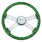 Steering Wheel 18" Skulls Green. Matching bezel. Skulls Green - Printed Wood Rim, Chrome 4-Spoke w/ Slot Cut Outs