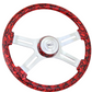 Steering Wheel 18" Skulls Viper Red. Matching bezel. Skulls Viper Red - Printed Wood Rim, Chrome 4-Spoke w/ Slot Cut Outs