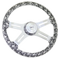 Steering Wheel 18" Skulls White. Matching bezel. Skulls White - Printed Wood Rim, Chrome 4-Spoke w/ Slot Cut Outs