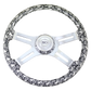 Steering Wheel 18" Skulls White. Matching bezel. Skulls White - Printed Wood Rim, Chrome 4-Spoke w/ Slot Cut Outs