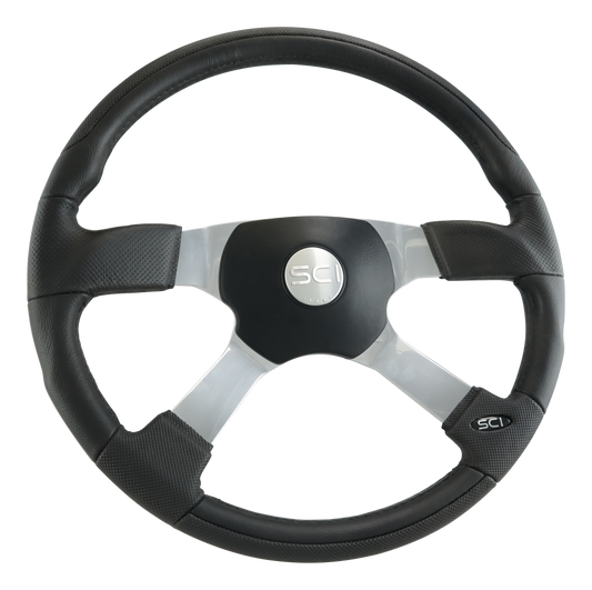 Steering Wheel 18" Trucker 4-18 Black Plyuretane Chromed 4-Spoke Steering Wheel Sport 4