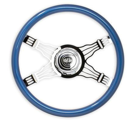 Steering Wheel 18" Wood Blue - 4 Spoke Trident
