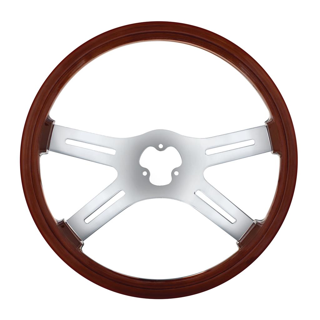 Steering Wheel 18"  Wood Chrome - 4 Spoke