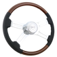 Steering Wheel 18" Wood & Leather Rim, Chrome 4-Spoke w/Slot Cut Outs, Chrome Bezel, Chrome Horn Button - Logo