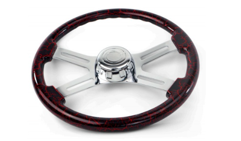 Steering Wheel 18" Wood Red Lightning