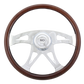 Steering Wheel Ace - 18" Wood Rim, Chrome 4-Spoke w/Cut Outs, Chrome Bezel, Chrome Horn Button - SCI Logo