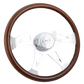 Steering Wheel Ace - 18" Wood Rim, Chrome 4-Spoke w/Cut Outs, Chrome Bezel, Chrome Horn Button - SCI Logo