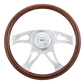 Steering Wheel Ace w/Black Line - 18" Wood Rim, Chrome 4-Spoke w/Cut Outs, Chrome Bezel, Chrome Horn Button - SCI Logo