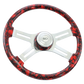 Steering Wheel Big Skulls Red - 18" Printed Wood Rim, Chrome 4-Spoke w/Slot Cut Outs, Matching Bezel, Chrome Horn Button - SCI Logo