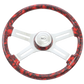 Steering Wheel Big Skulls Red - 18" Printed Wood Rim, Chrome 4-Spoke w/Slot Cut Outs, Matching Bezel, Chrome Horn Button - SCI Logo