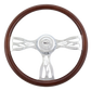 Steering Wheel Blaze - 18" Wood Rim, Chrome 3-Spoke w/Cut Outs, Chrome Bezel, Chrome Horn Button - SCI Logo