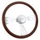 Steering Wheel Blaze - 18" Wood Rim, Chrome 3-Spoke w/Cut Outs, Chrome Bezel, Chrome Horn Button - SCI Logo