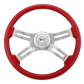 Steering Wheel Classic Red 18", Chrome 4-Spoke, Chrome 4-Spoke w/ Slot Cut Outs.